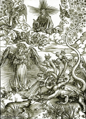 Женщина-Солнце и семиголовый Дракон - гравюра Альбрехта Дюрера